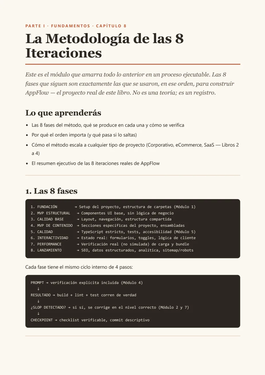 Página real sobre la metodología de ocho iteraciones del ebook