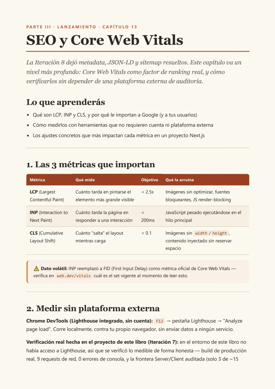 Página real del capítulo de SEO y Core Web Vitals del ebook
