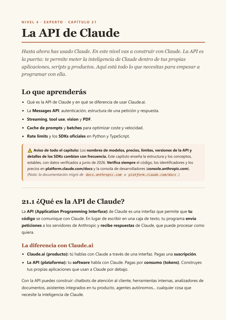 Página real del capítulo sobre la API de Claude