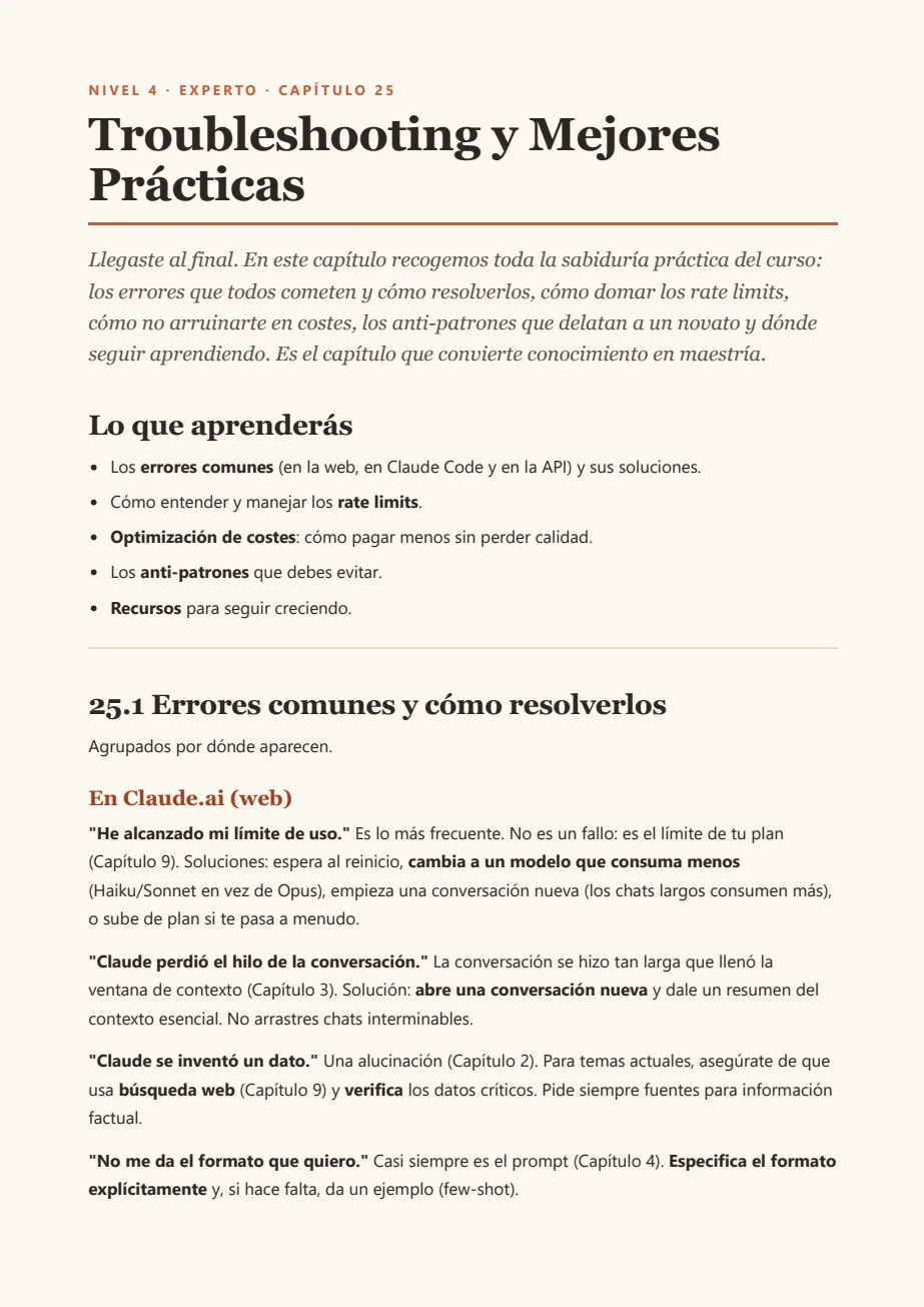 Página real de troubleshooting y mejores prácticas